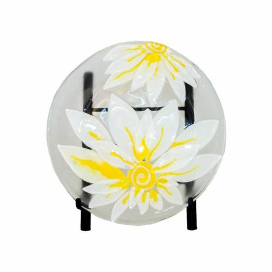 Picture of Shallow Clear Bowl with White and Yellow Floral Decal